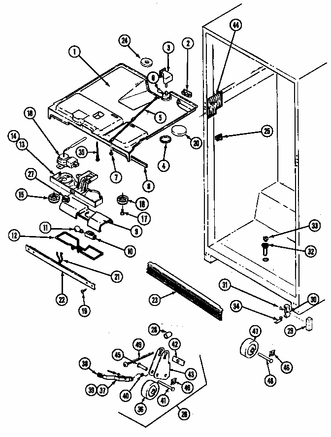Fresh Food Compartment (rtd2100cab/dh76a) (rtd2100cae/dh72a) (rtd2100cae/dh80a) (rtd2100cal/dh74a) (rtd2100caw/dh71a) Diagram and Parts List for RTD2100CAL DH72A Maytag Refrigerator