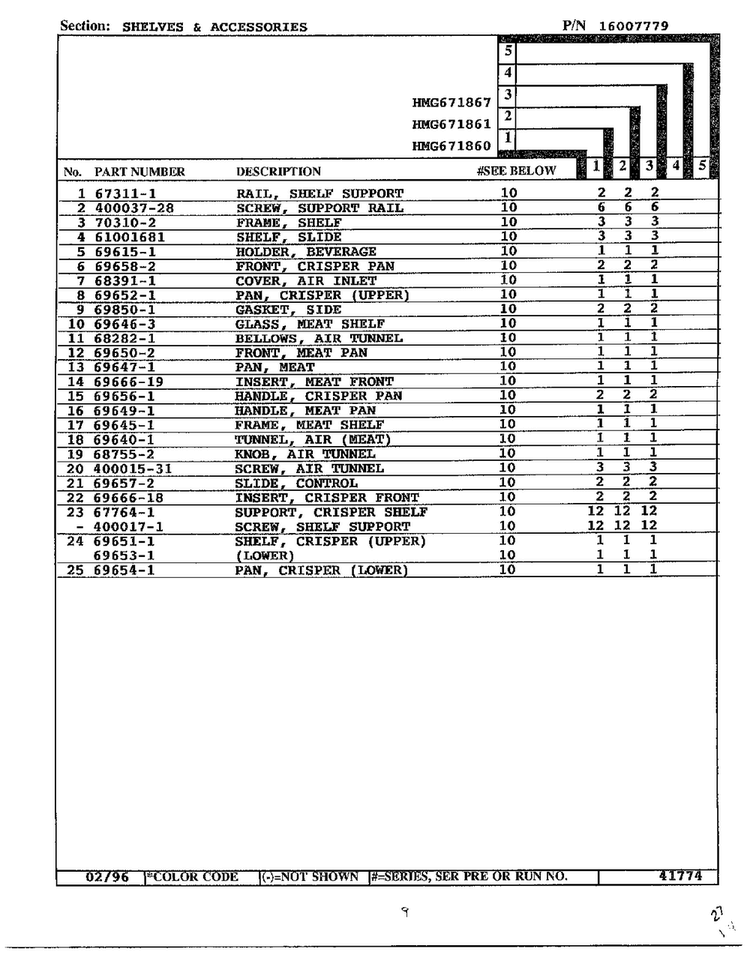 Shelves And Accessories Page 2 Diagram and Parts List for 671867  Admiral Refrigerator