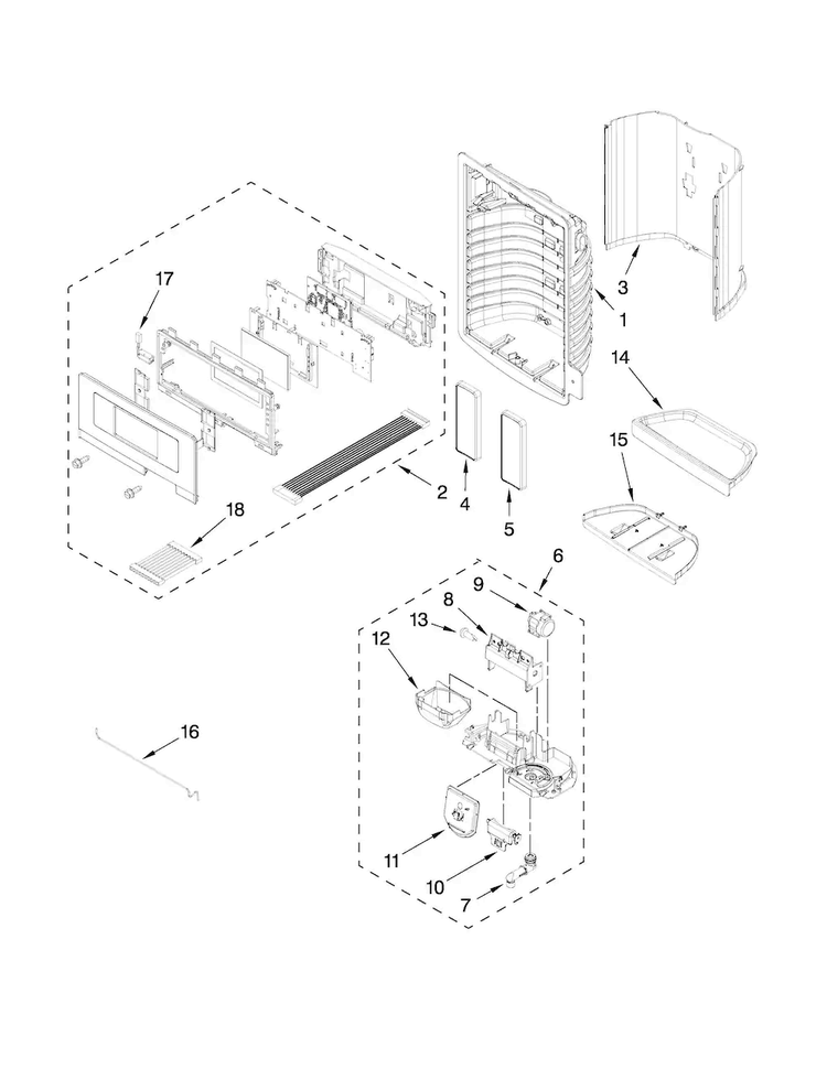 Dispenser Front Parts Diagram and Parts List for MFT2771WEM0  Maytag Refrigerator
