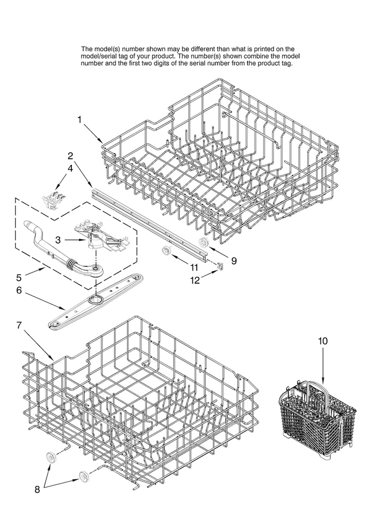 Upper And Lower Rack Parts Diagram and Parts List for ADB1500AWW41  Amana Dishwasher