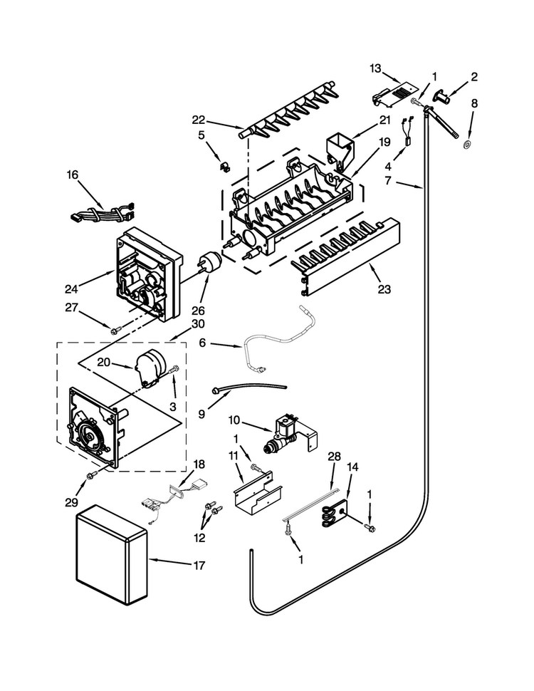 Ice Maker Parts Diagram and Parts List for JB36NXFXLW04  Jenn-Air Refrigerator