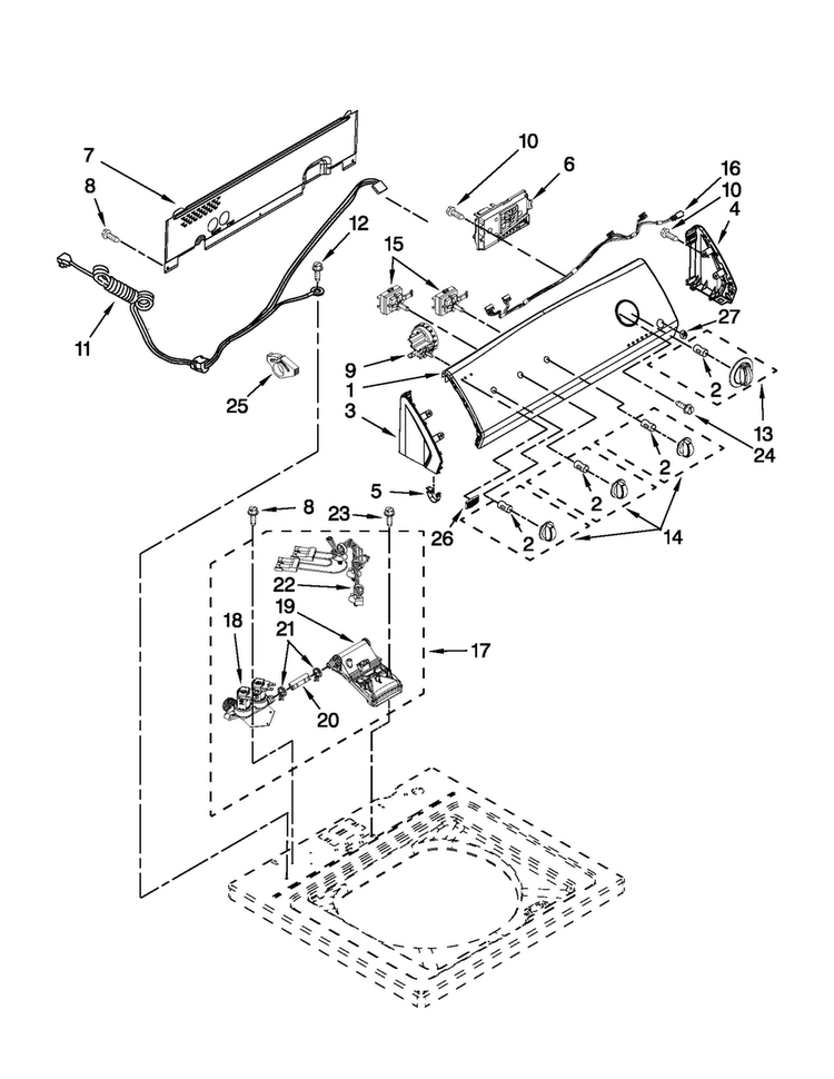 Controls And Water Inlet Parts Diagram and Parts List for 7MMVWC300YW1  Maytag Washer