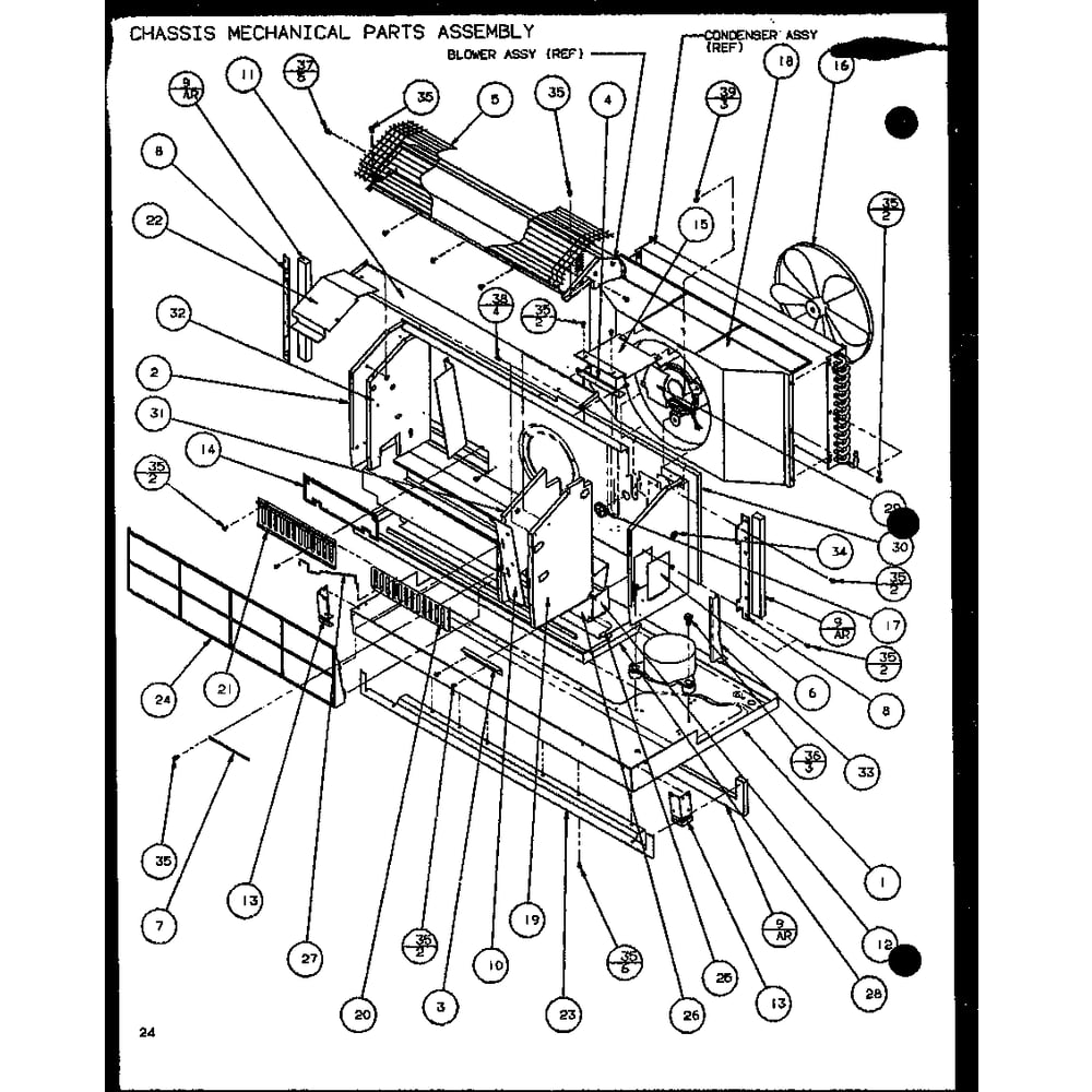 Chassis Mechanical Parts Assembly 1 Diagram and Parts List for PTC07300ER P9812501R Amana Air Conditioner