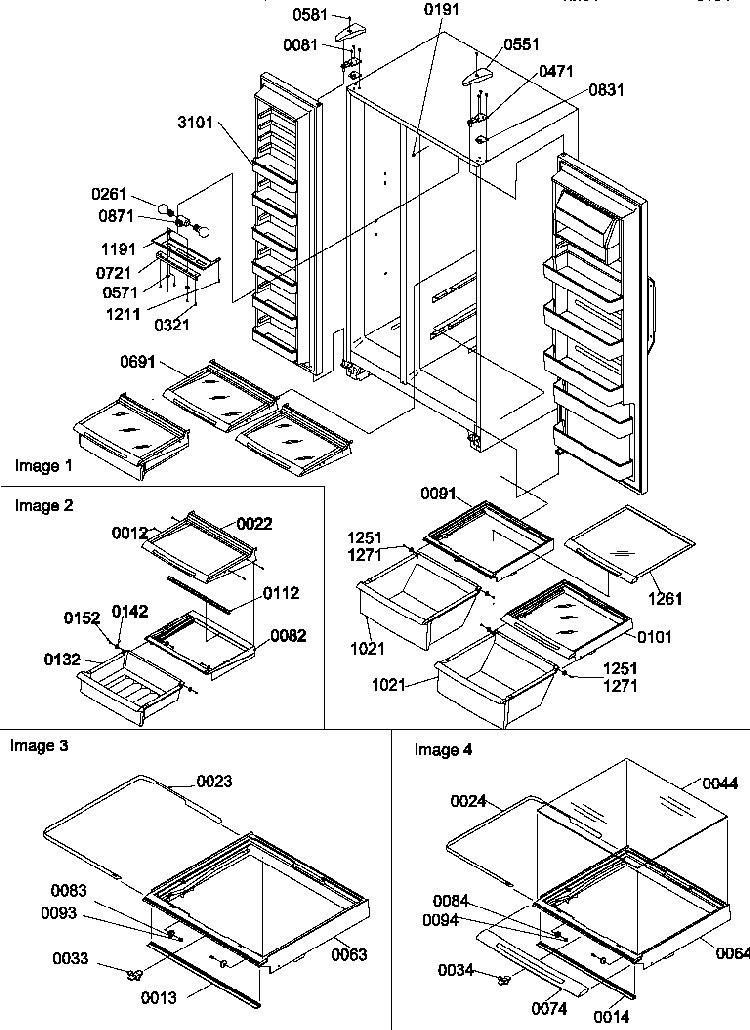 Refrigerator/freezer Shelves, Lights, And Hinges Diagram and Parts List for SX22SW-P1190210WW  Amana Refrigerator