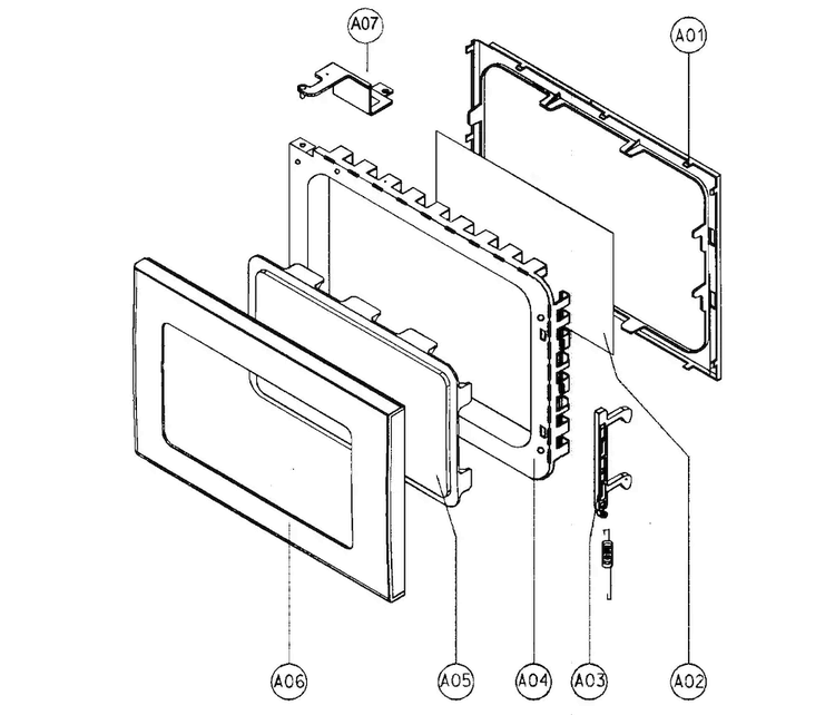 Door Assy Diagram and Parts List for MCO2122ARB  Magic Chef Microwave