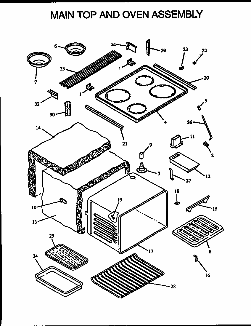 Main Top And Oven Assembly Diagram and Parts List for ARS635W-P1113803W  Amana Range