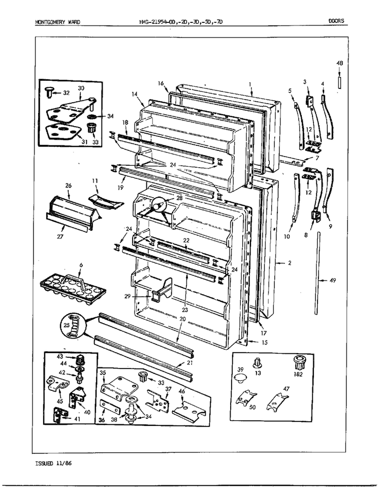 Doors Diagram and Parts List for 21954A  Admiral Refrigerator