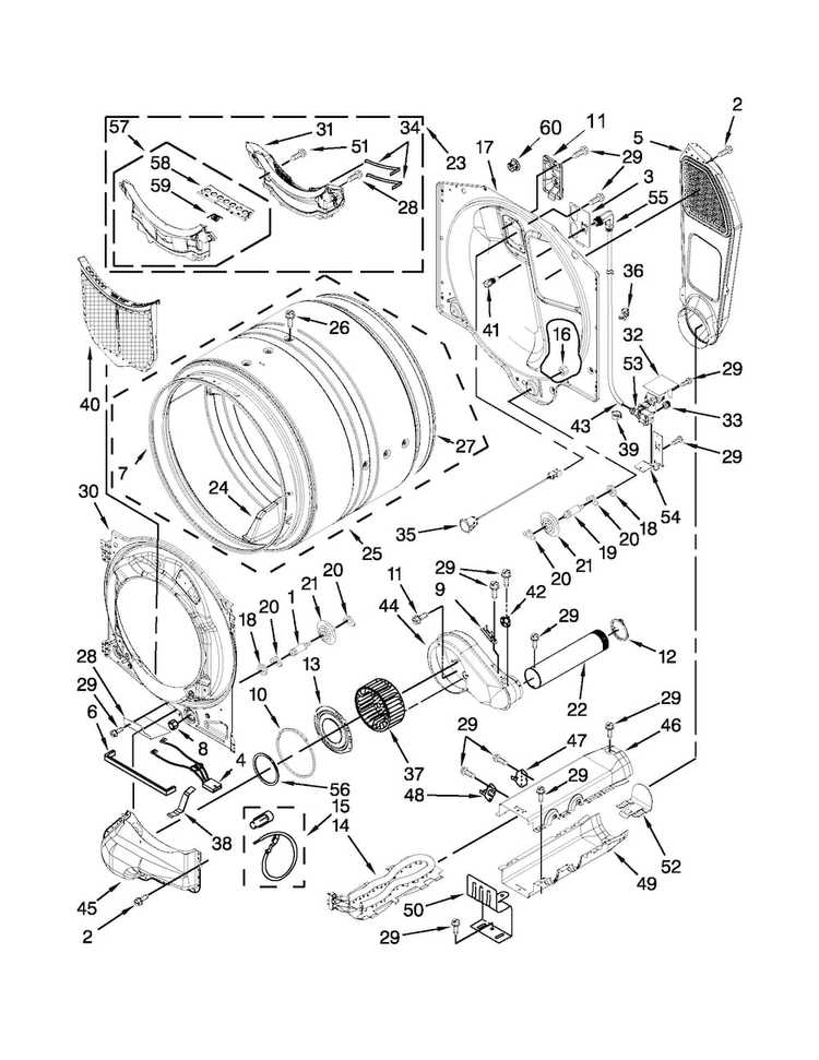 Bulkhead Parts Diagram and Parts List for MED7000AW0  Maytag Dryer