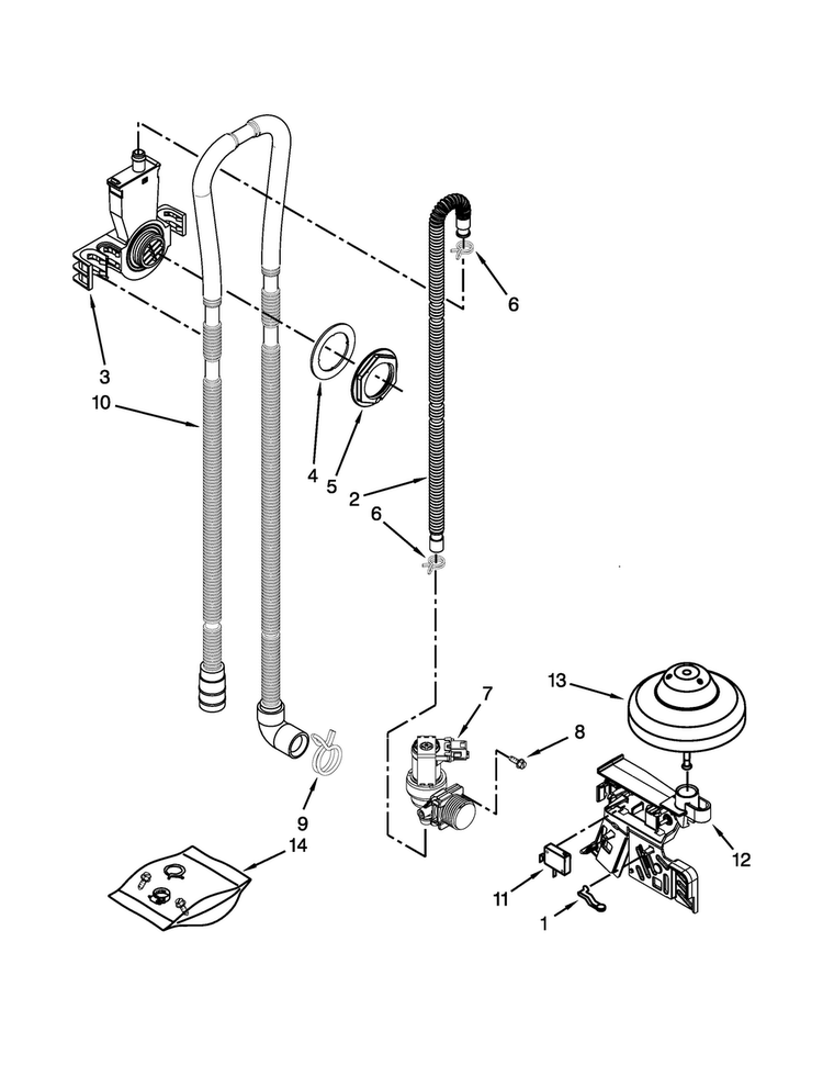 Fill, Drain And Overfill Parts Diagram and Parts List for MDB6769PAW4  Maytag Dishwasher