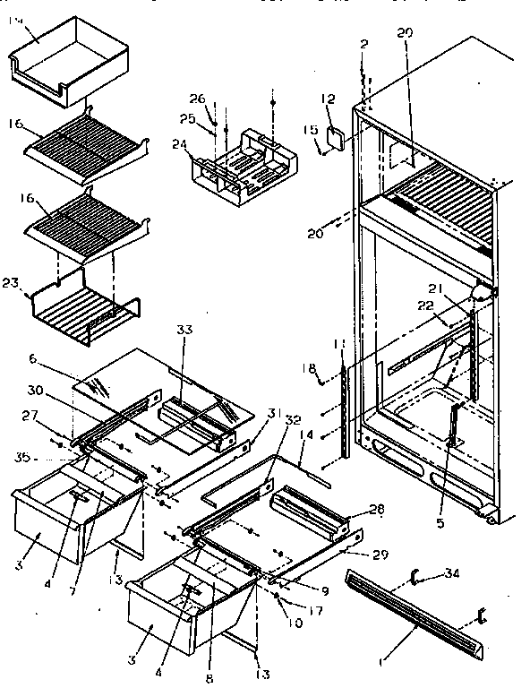 Cabinet Shelving Diagram and Parts List for TR21S4E-P1196103WE  Amana Refrigerator