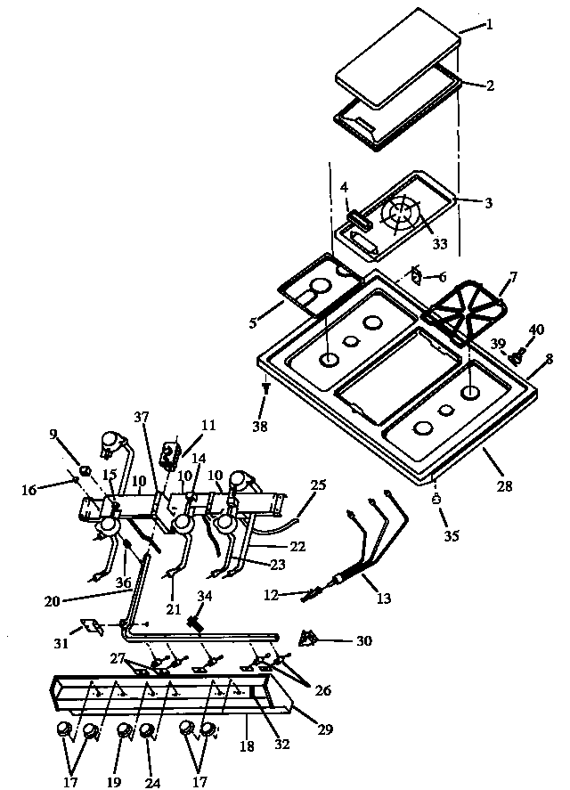Main Top Diagram and Parts List for RLS666UL P1142768NL Caloric Range