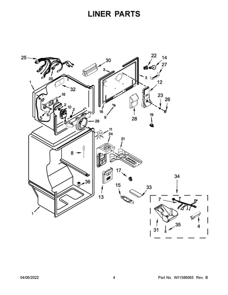 Liner Parts Diagram and Parts List for MRT311FFFE01  Maytag Refrigerator