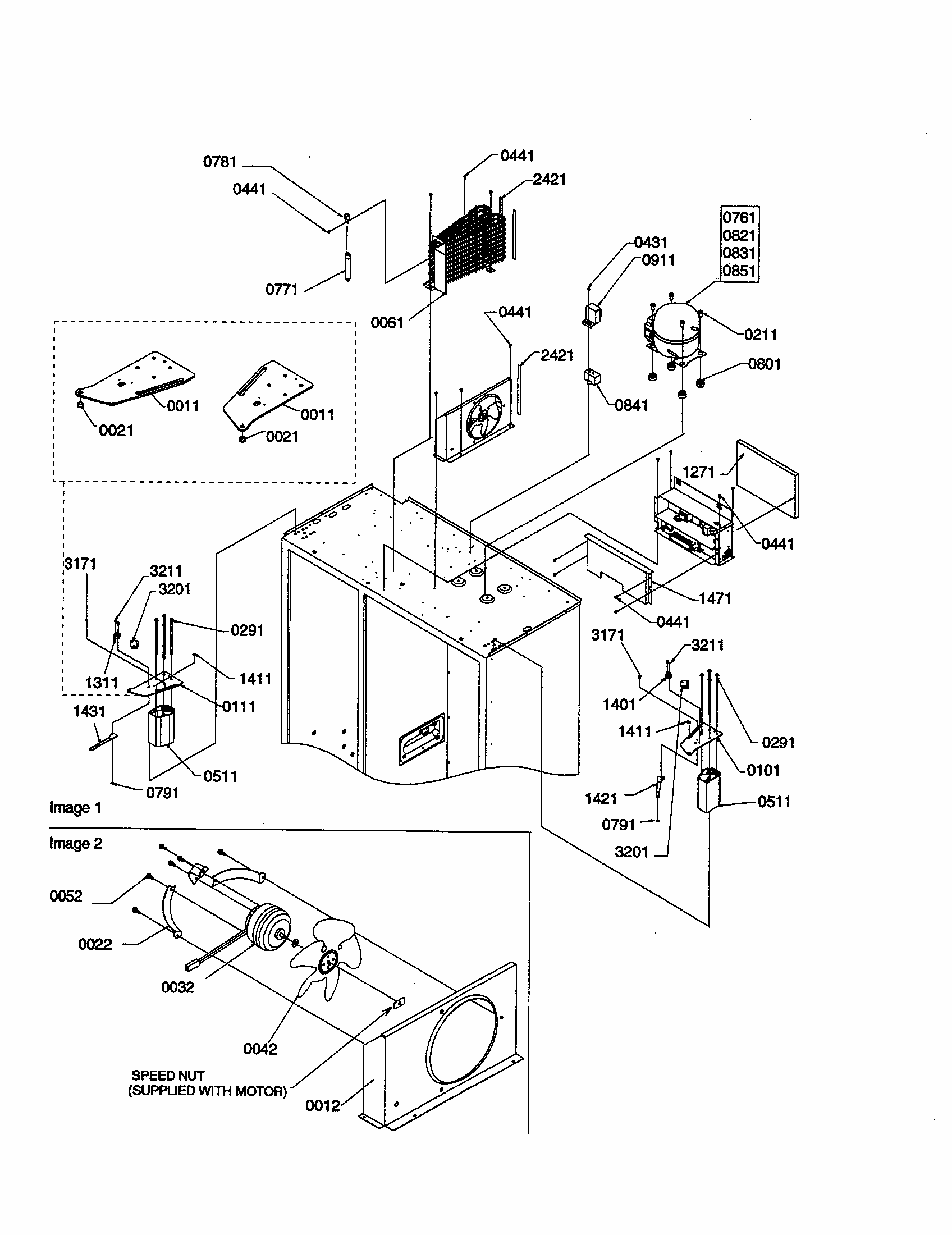 Top Hinge/condenser/compressor Area Diagram and Parts List for S148CA01-P1305502W  Amana Refrigerator