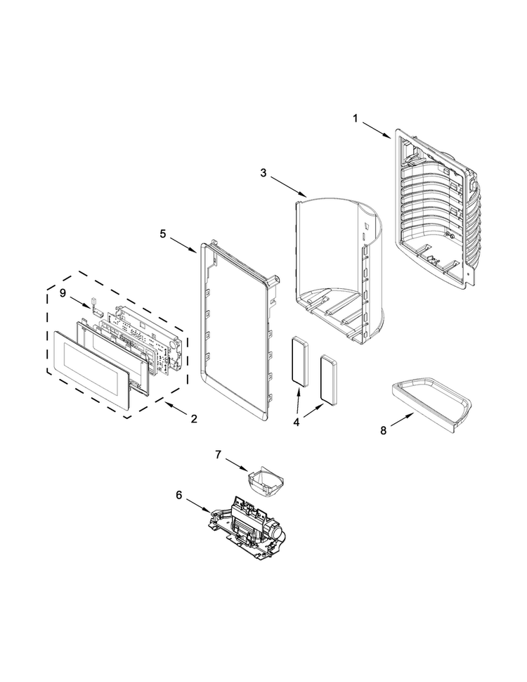 Dispenser Front Parts Diagram and Parts List for MFT2778EEZ00  Maytag Refrigerator
