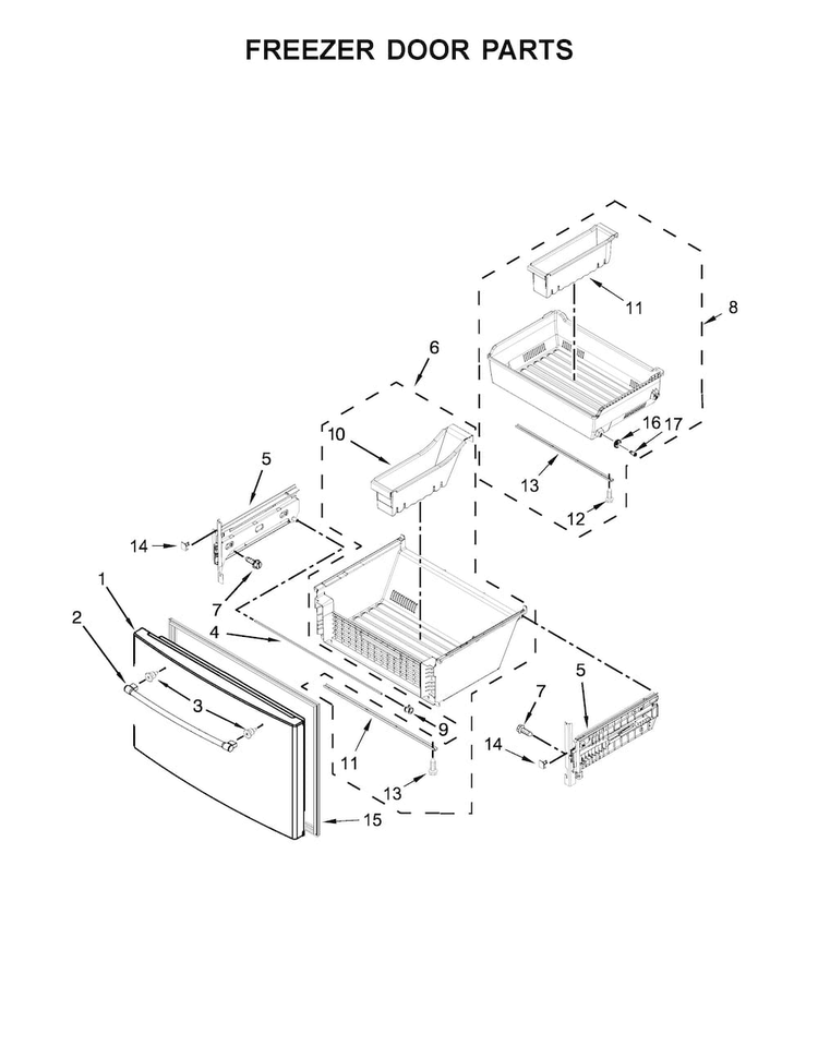 Freezer Door Parts Diagram and Parts List for MFX2876DRE00  Maytag Refrigerator