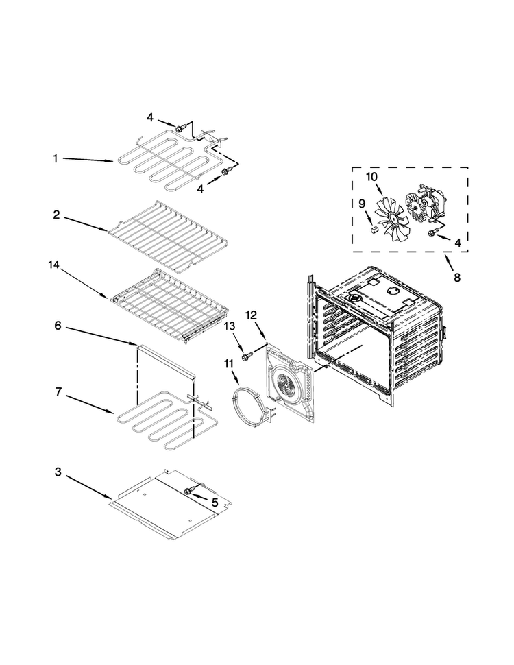 Internal Oven Parts Diagram and Parts List for MEW9630DS02  Maytag Wall Oven