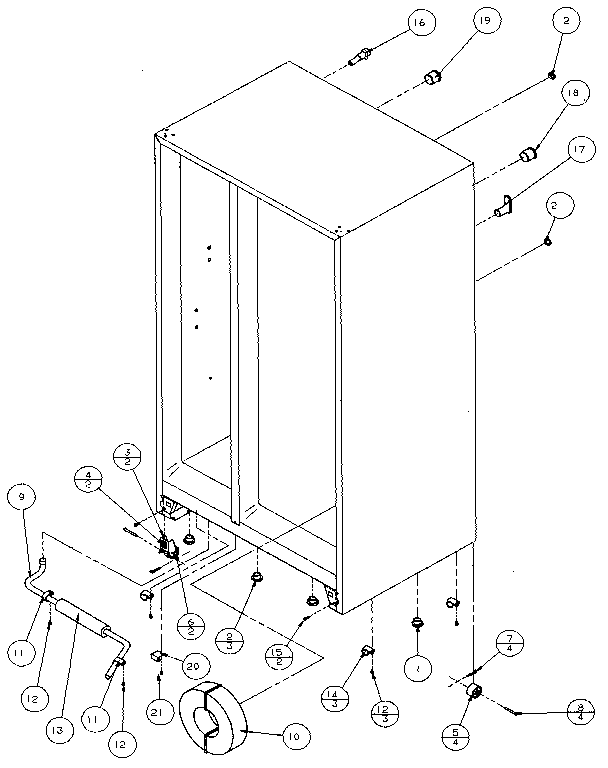 Drain And Rollers Diagram and Parts List for 36051-P1122003W  Amana Refrigerator