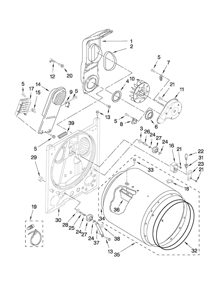 Bulkhead Parts Diagram and Parts List for CED126SXQ1  Crosley Dryer