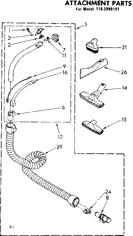 Attachment Parts Diagram and Parts List for 1162098181  Kenmore Canister Vacuum