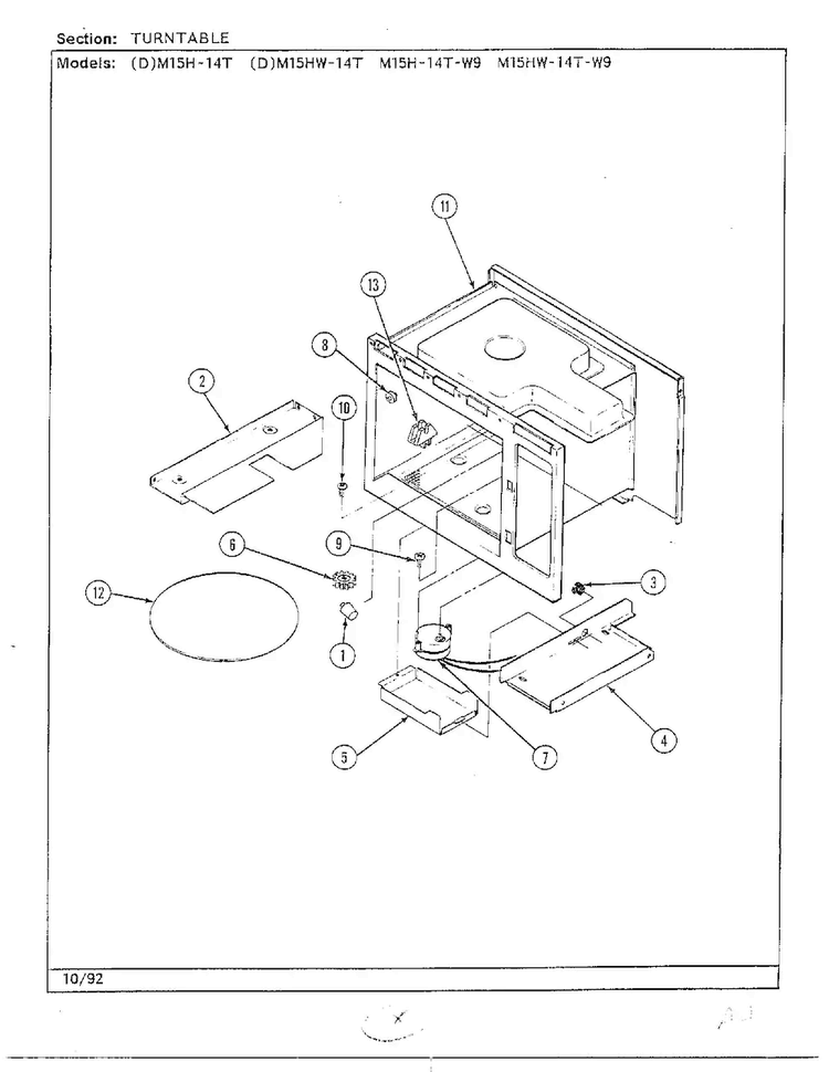 Turntable Diagram and Parts List for 9850  Magic Chef Microwave
