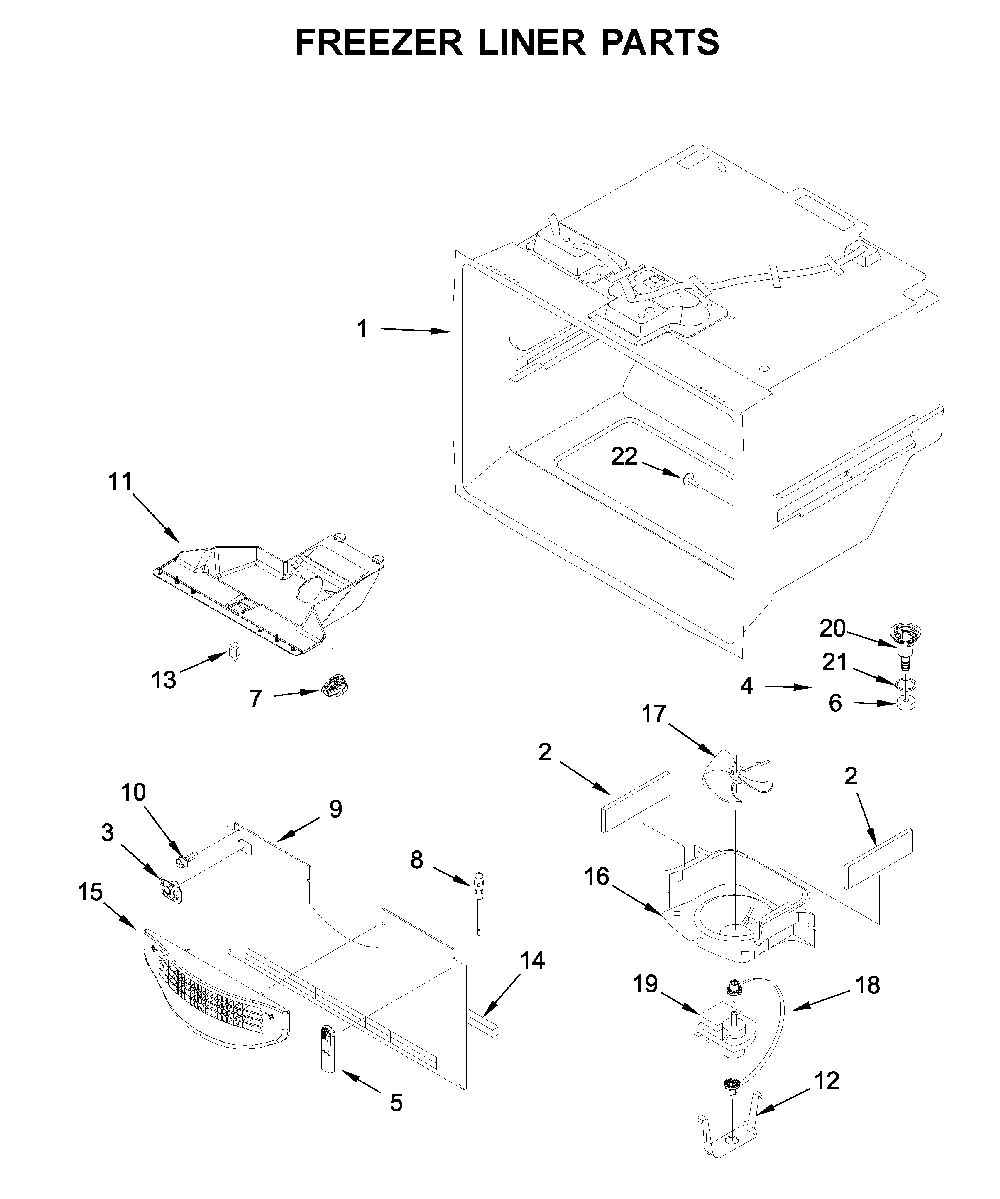 Freezer liner parts Diagram and Parts List for 59669312011  Amana Refrigerator
