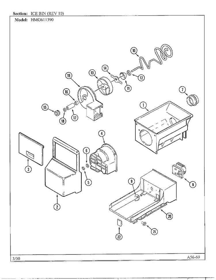 Ice Bin Diagram and Parts List for HMG611390  Admiral Refrigerator