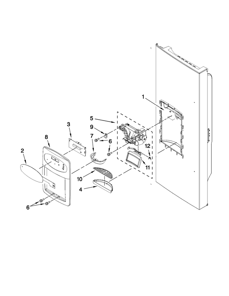 Dispenser Front Parts Diagram and Parts List for MFI2269VEB4  Maytag Refrigerator