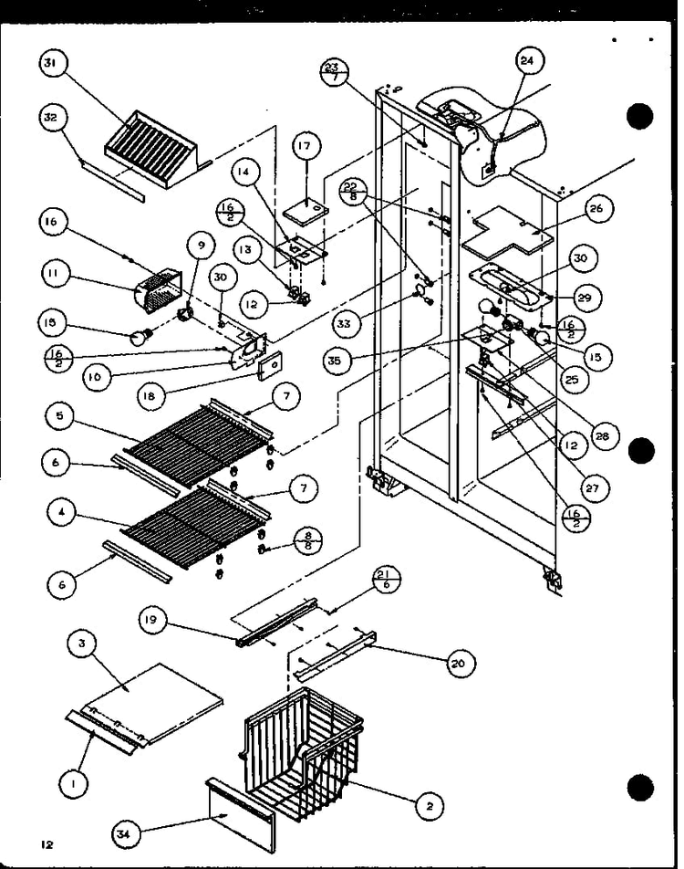 Section 10 Diagram and Parts List for 36088-P11108702W  Amana Refrigerator