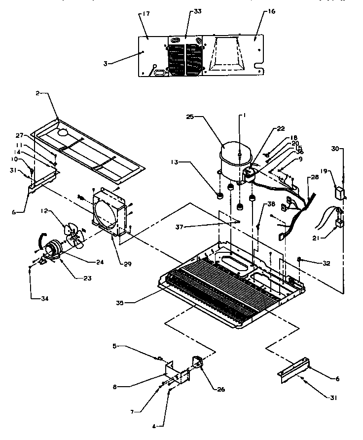 Machine Compartment Diagram and Parts List for SS21SL-P1193801WL  Amana Refrigerator