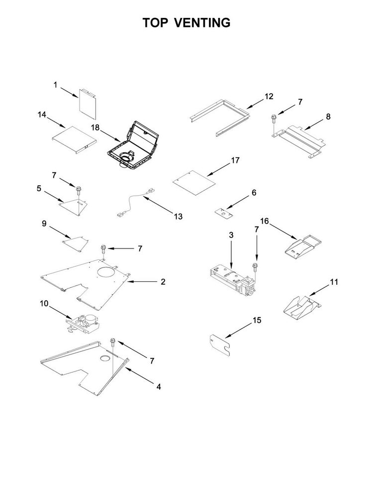 Top Venting Diagram and Parts List for JGRP430WP02  Jenn-Air Range
