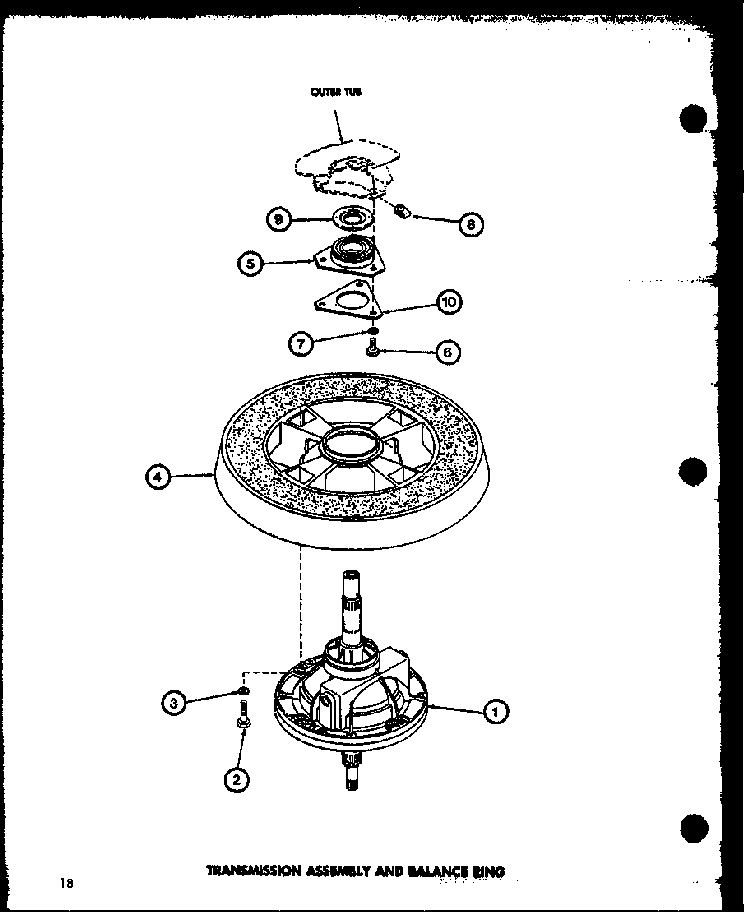 Transmission Assembly And Balance Ring Diagram and Parts List for TAA400 P77040-2W Amana Washer