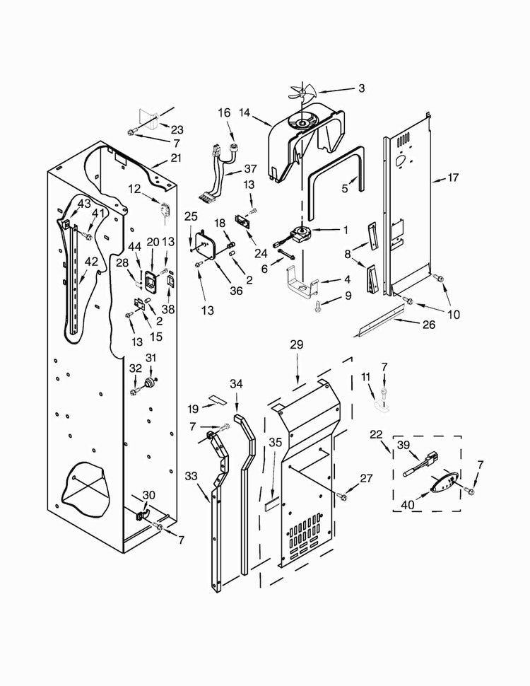 Freezer Liner And Air Flow Parts Diagram and Parts List for JS48SSDUDE00  Jenn-Air Refrigerator
