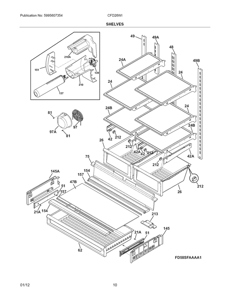 Shelves Diagram and Parts List for CFD28WIB6  Crosley Refrigerator
