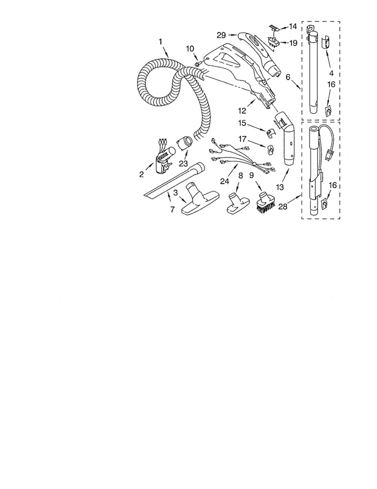 Hose And Attachment Diagram and Parts List for 11621612002  Kenmore Canister Vacuum