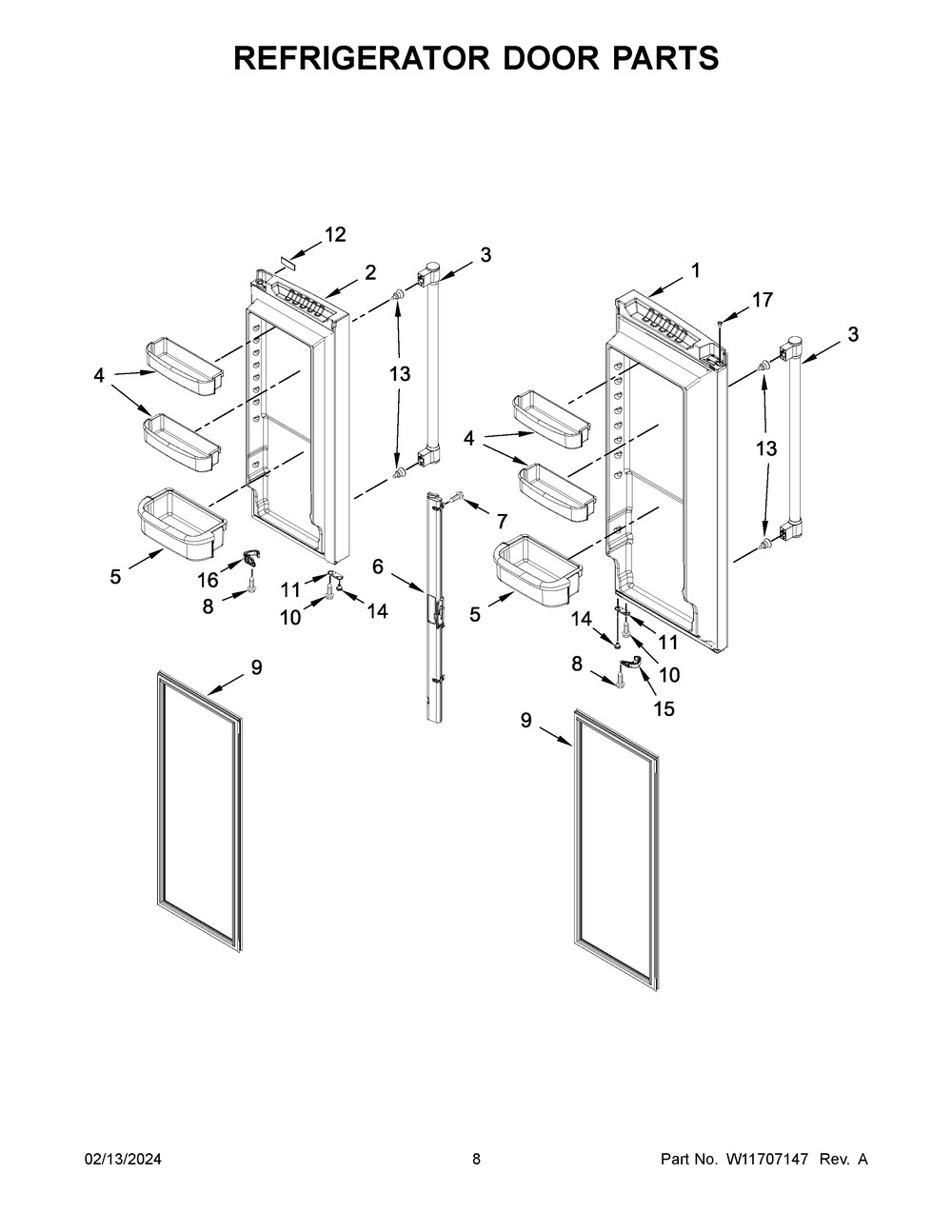 Refrigerator Door Parts Diagram and Parts List for MRFF4136RZ00  Maytag Refrigerator