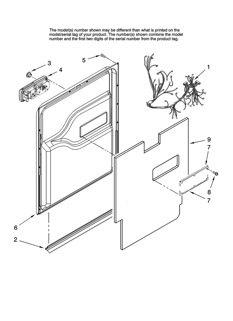 Door And Latch Parts Diagram and Parts List for JDB1080AWB0  Jenn-Air Dishwasher
