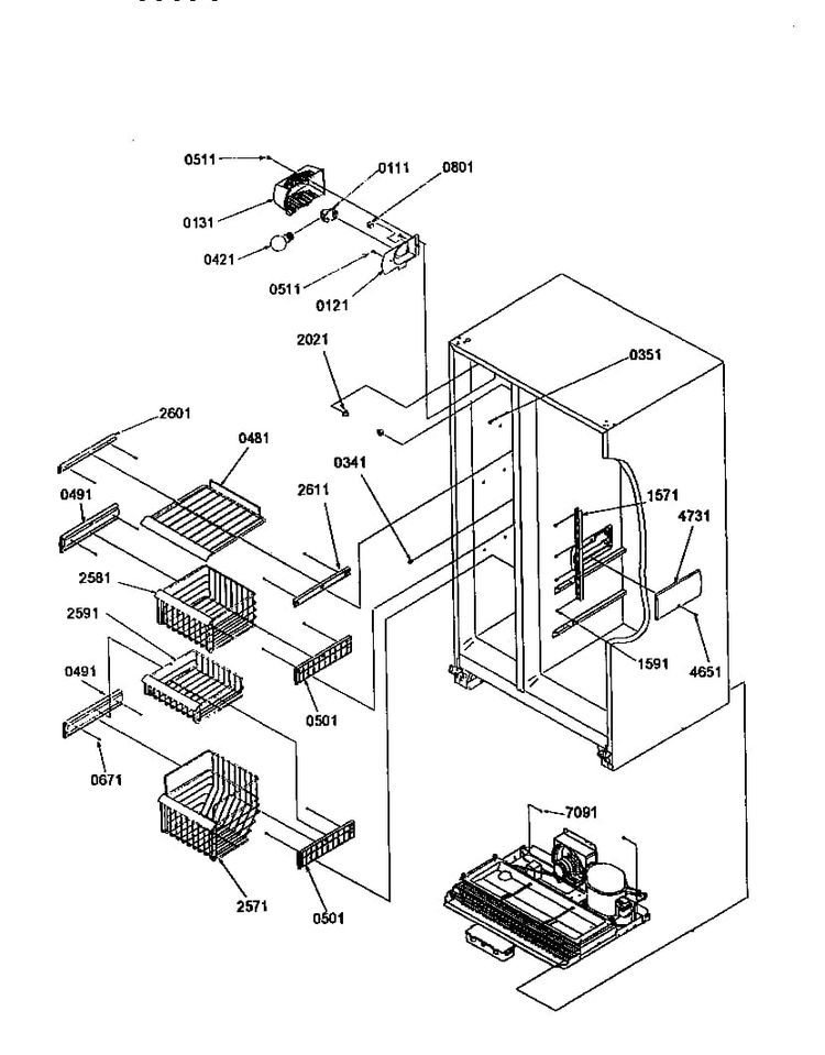 Freezer Shelves And Lights Diagram and Parts List for SRD27SE-P1190329WE  Amana Refrigerator