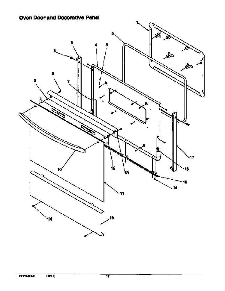 Oven Door And Decorative Panel Diagram and Parts List for ARR6102W-P1143605NW  Amana Range