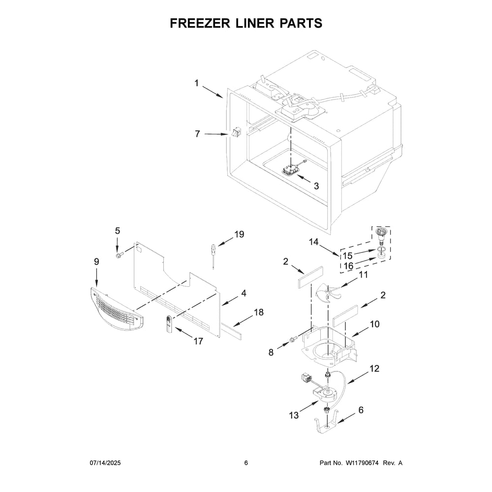 Freezer Liner Parts Diagram and Parts List for MFT2772HEZ08  Maytag Refrigerator