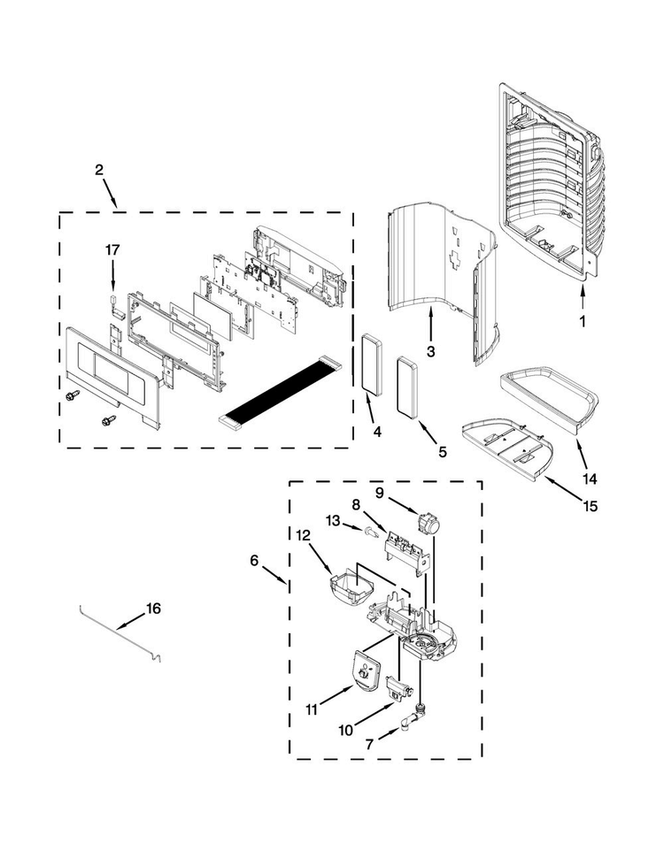 Dispenser Front Parts Diagram and Parts List for MFI2570FEH00  Maytag Refrigerator