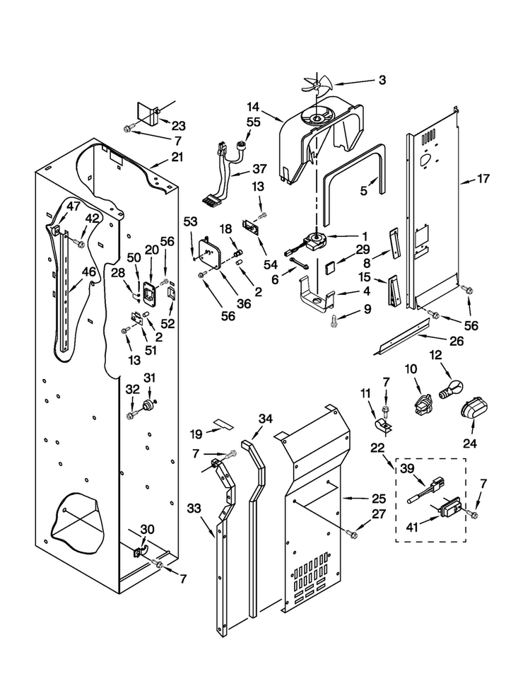 Freezer Liner And Air Flow Parts Diagram and Parts List for JS48SEDUDW12  Jenn-Air Refrigerator