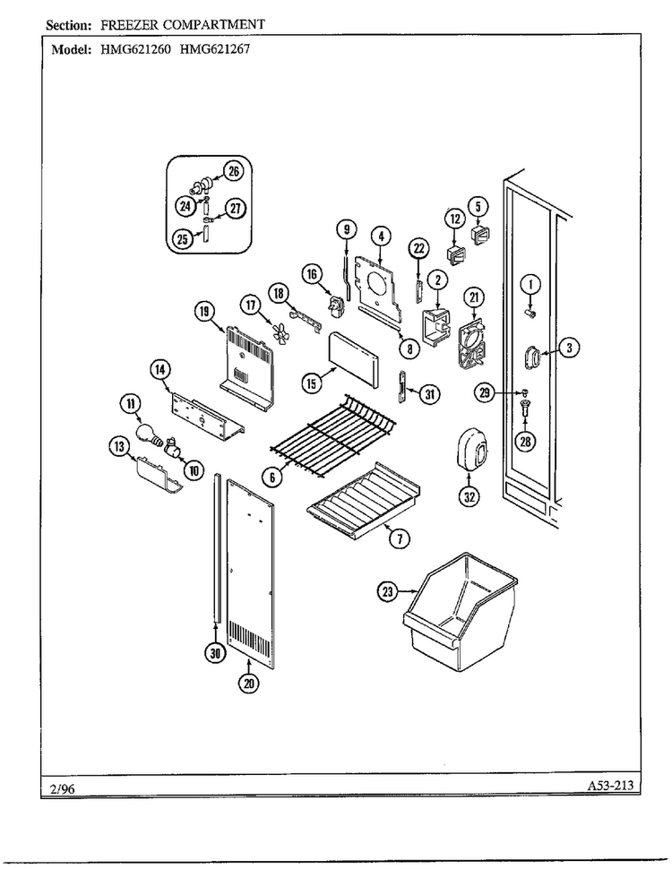 Freezer Compartment Diagram and Parts List for 621260  Admiral Refrigerator