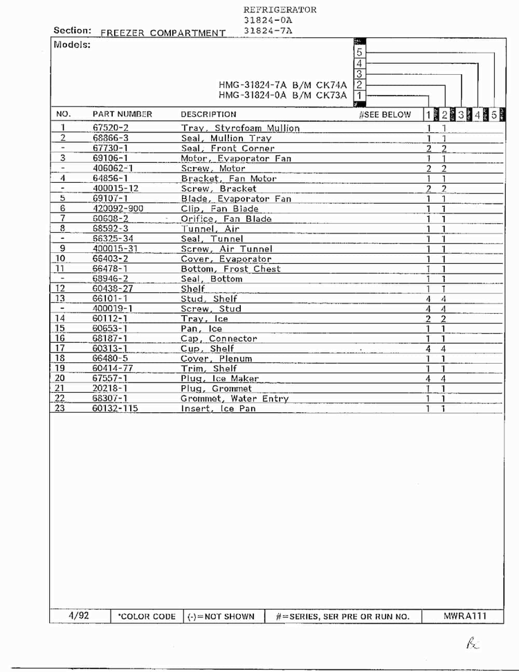 Freezer Compartment Page 2 Diagram and Parts List for 31824-0A  Admiral Refrigerator