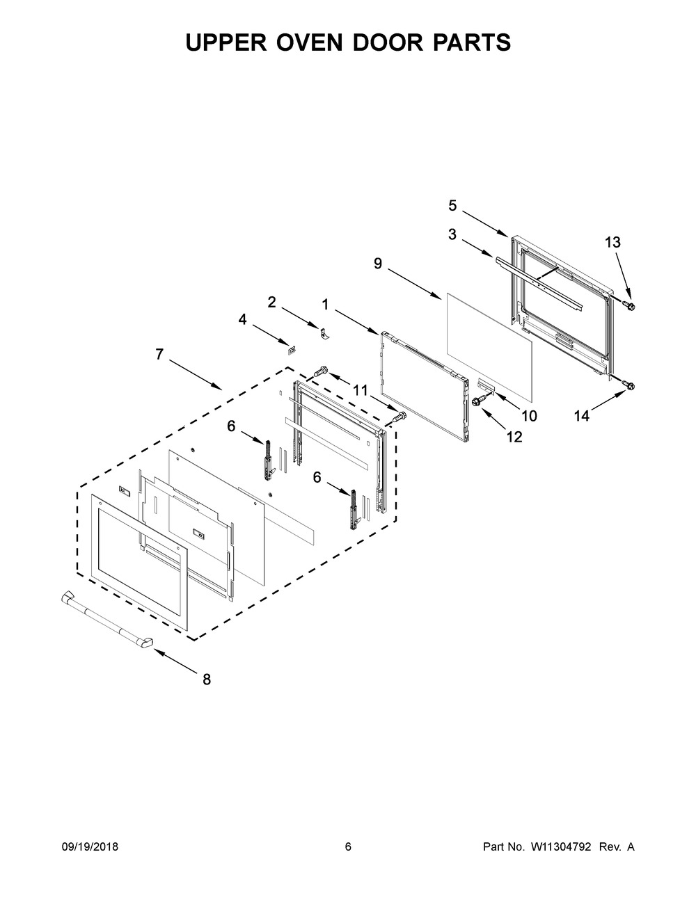 Upper Oven Door Parts Diagram and Parts List for JJW3830DP03  Maytag Wall Oven
