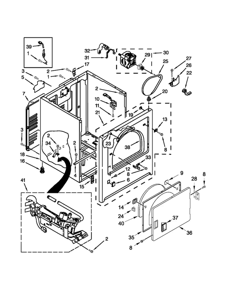 Cabinet Parts Diagram and Parts List for AGD4675YQ3  Admiral Dryer