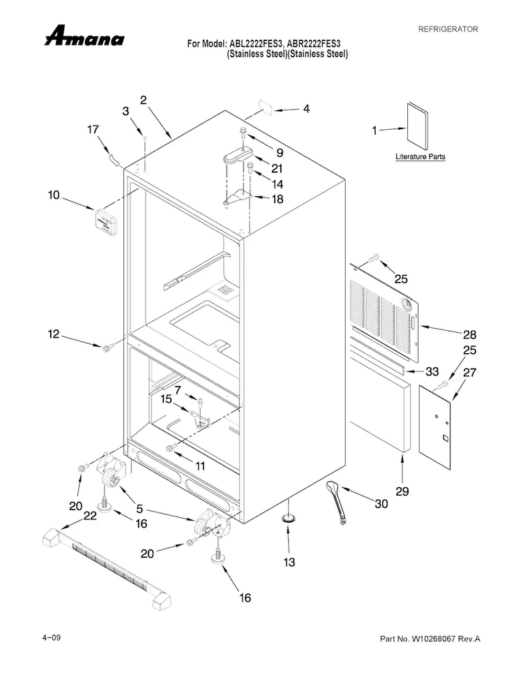 Cabinet Parts Diagram and Parts List for ABL2222FES3  Amana Refrigerator