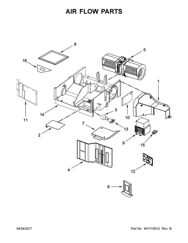 Air Flow Parts Diagram and Parts List for MMV1174FW0  Maytag Microwave