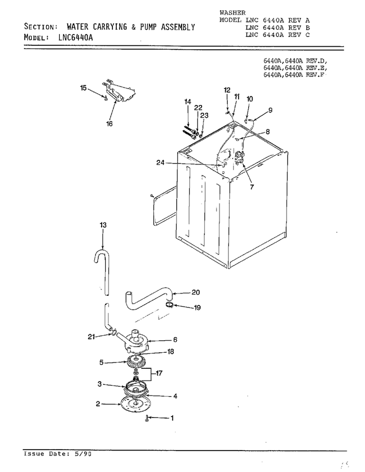 Water Carrying Parts Diagram and Parts List for 6440A REV J Norge Washer