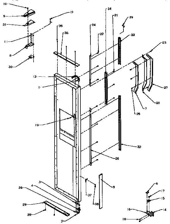 Freezer Door Hinge And Trim Parts Diagram and Parts List for SXD25N-P1162419W  Amana Refrigerator