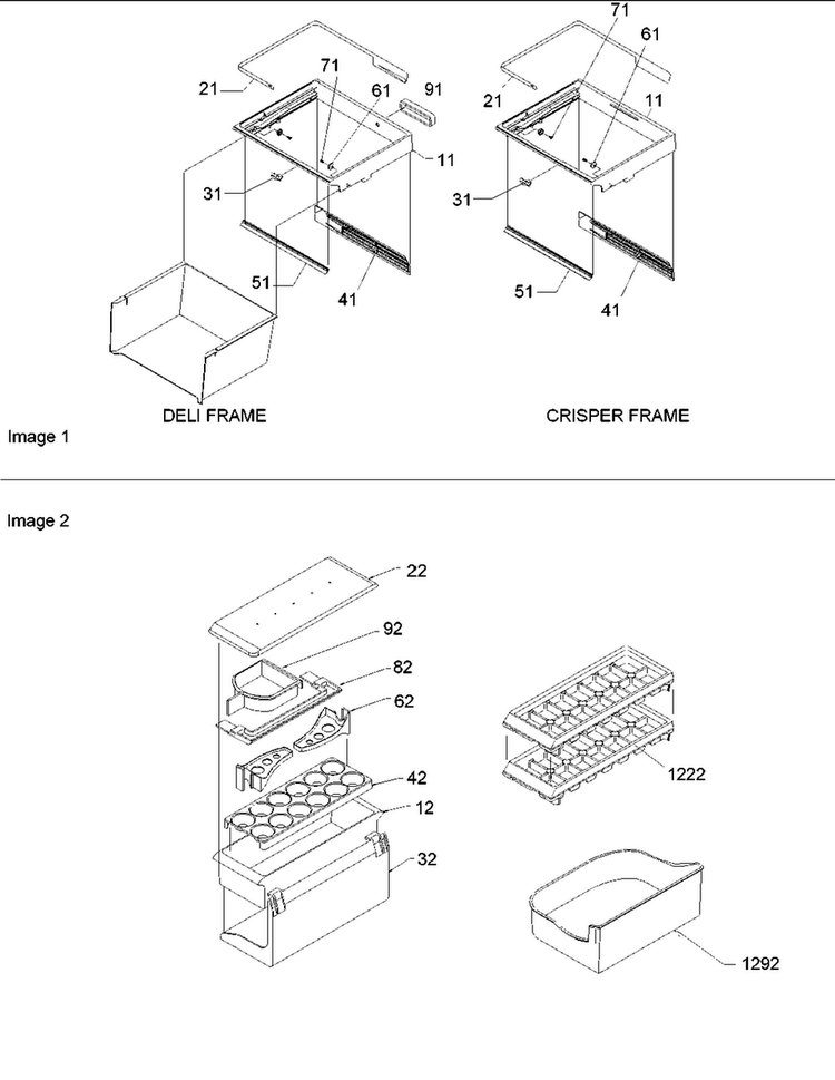 Crisper & Deli Frame Assy Diagram and Parts List for BRF20VCPSER-P1321312WS  Amana Refrigerator